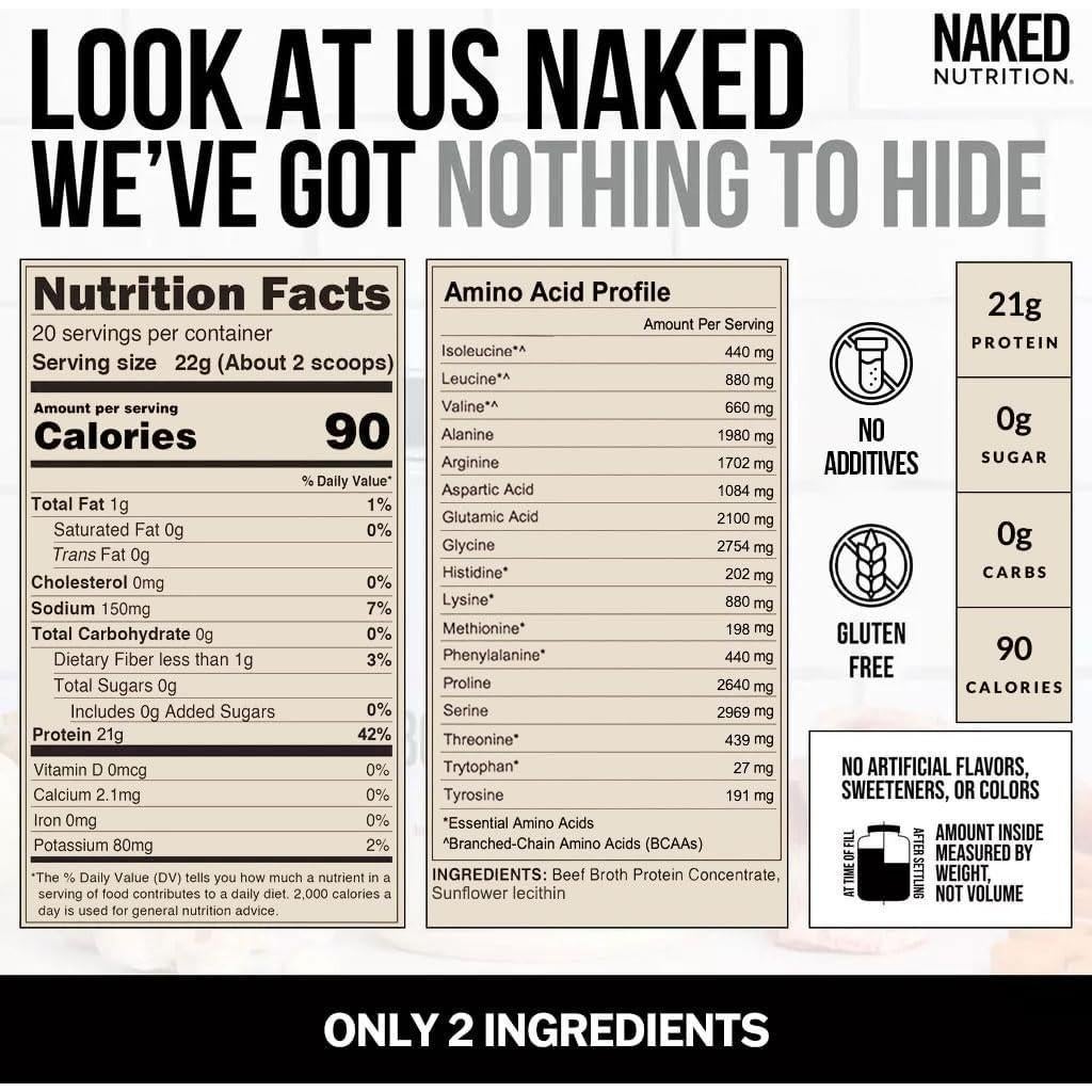 Caldo de Huesos en Polvo NAKED - 21g Proteína, 17g Colágeno - 0.45kg