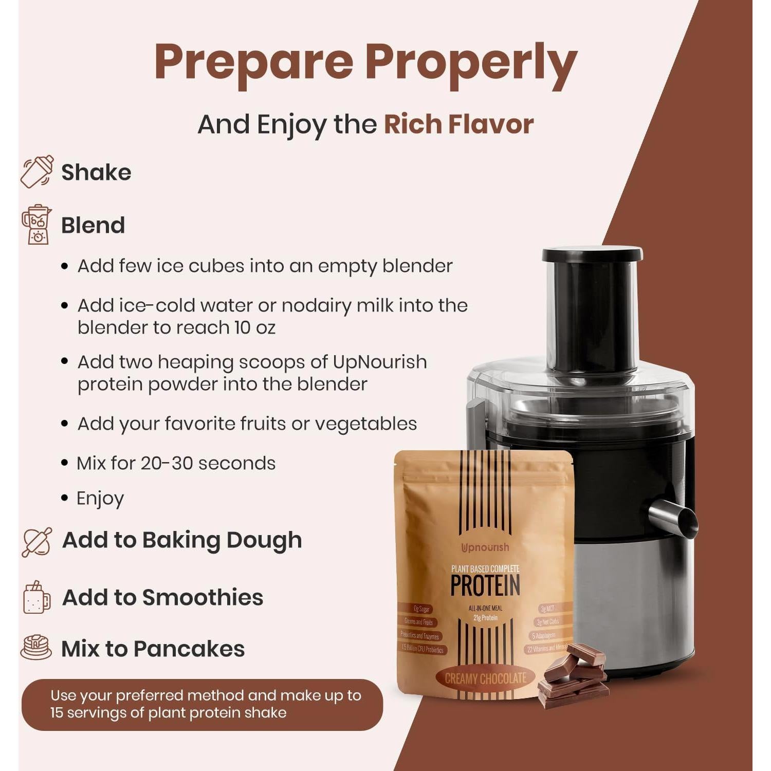 Polvo de Proteína Vegana Chocolate UpNourish 1.5kg 21g Proteína