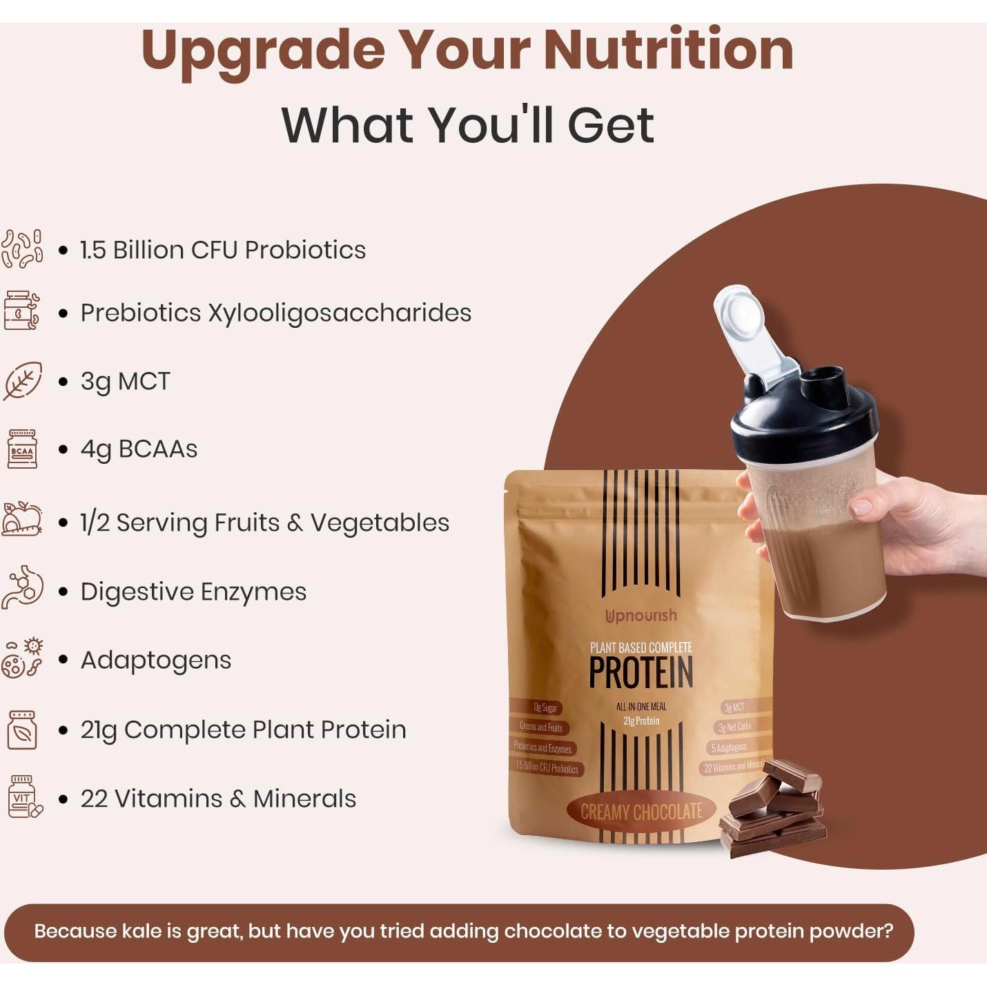 Polvo de Proteína Vegana Chocolate UpNourish 1.5kg 21g Proteína