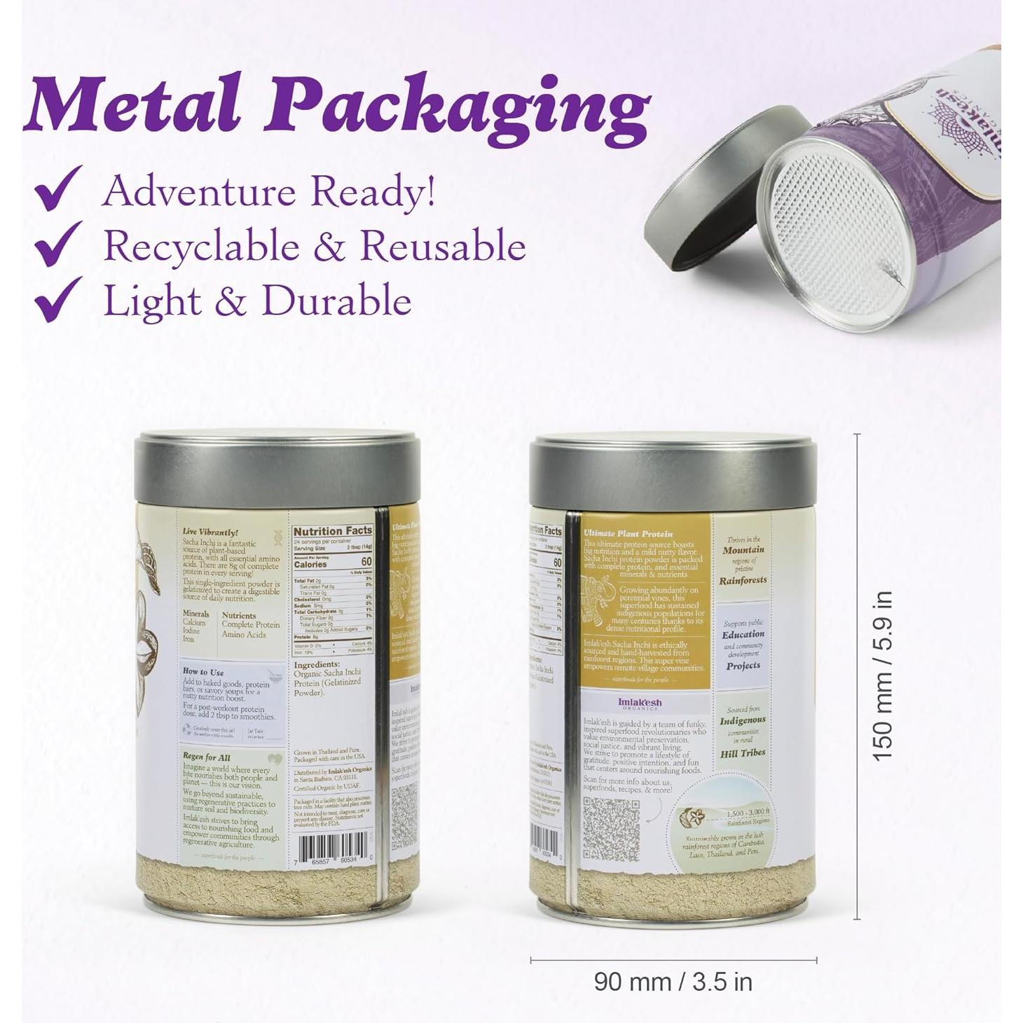 Proteína Orgánica Sacha Inchi Imlak'esh 340g en Tarro Metal