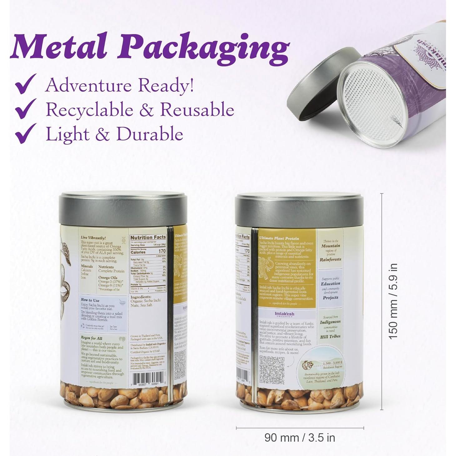 Nueces Sacha Inchi Imlakesh Organics 396g Tarro Metal