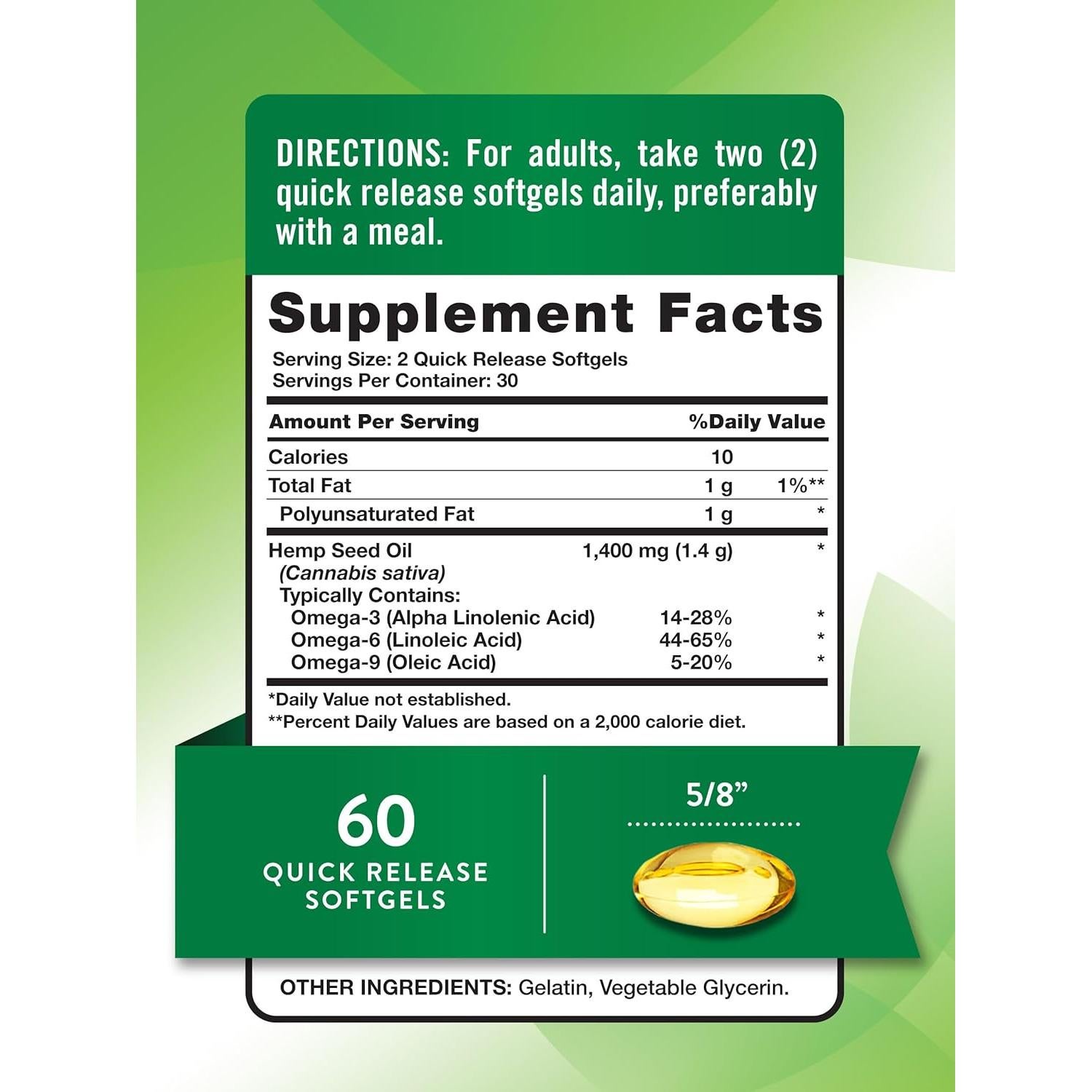 Aceite de Semilla de Cañamo Nature's Truth 1400mg 60 Cápsulas Omega 3 6 9