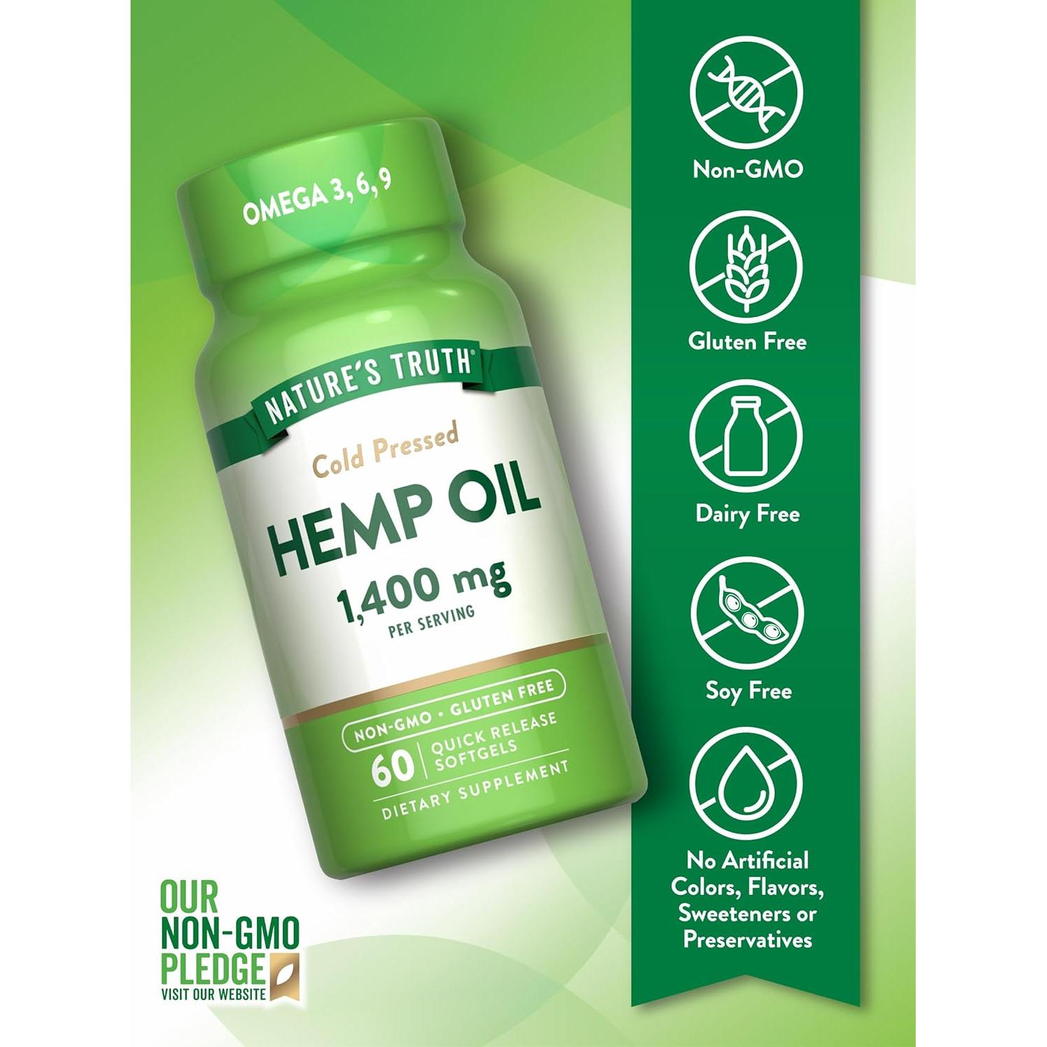 Aceite de Semilla de Cañamo Nature's Truth 1400mg 60 Cápsulas Omega 3 6 9