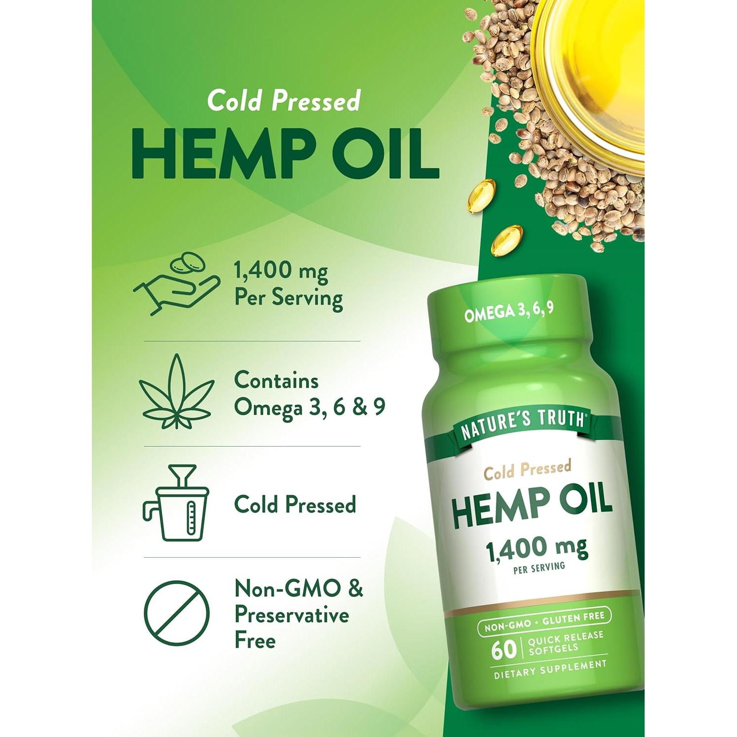 Aceite de Semilla de Cañamo Nature's Truth 1400mg 60 Cápsulas Omega 3 6 9