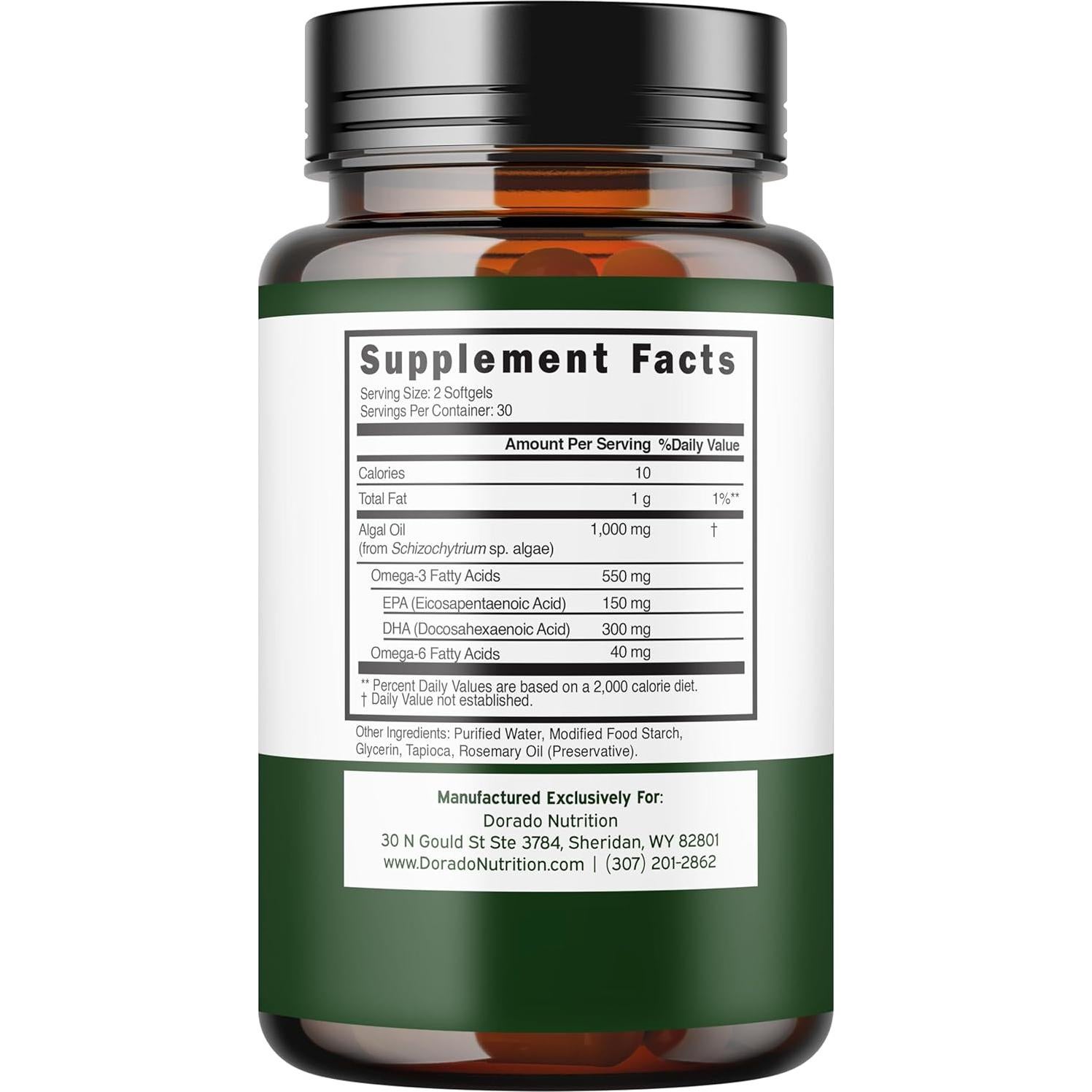 Suplemento Omega 3 Vegano Dorado Nutrition 60 Cápsulas