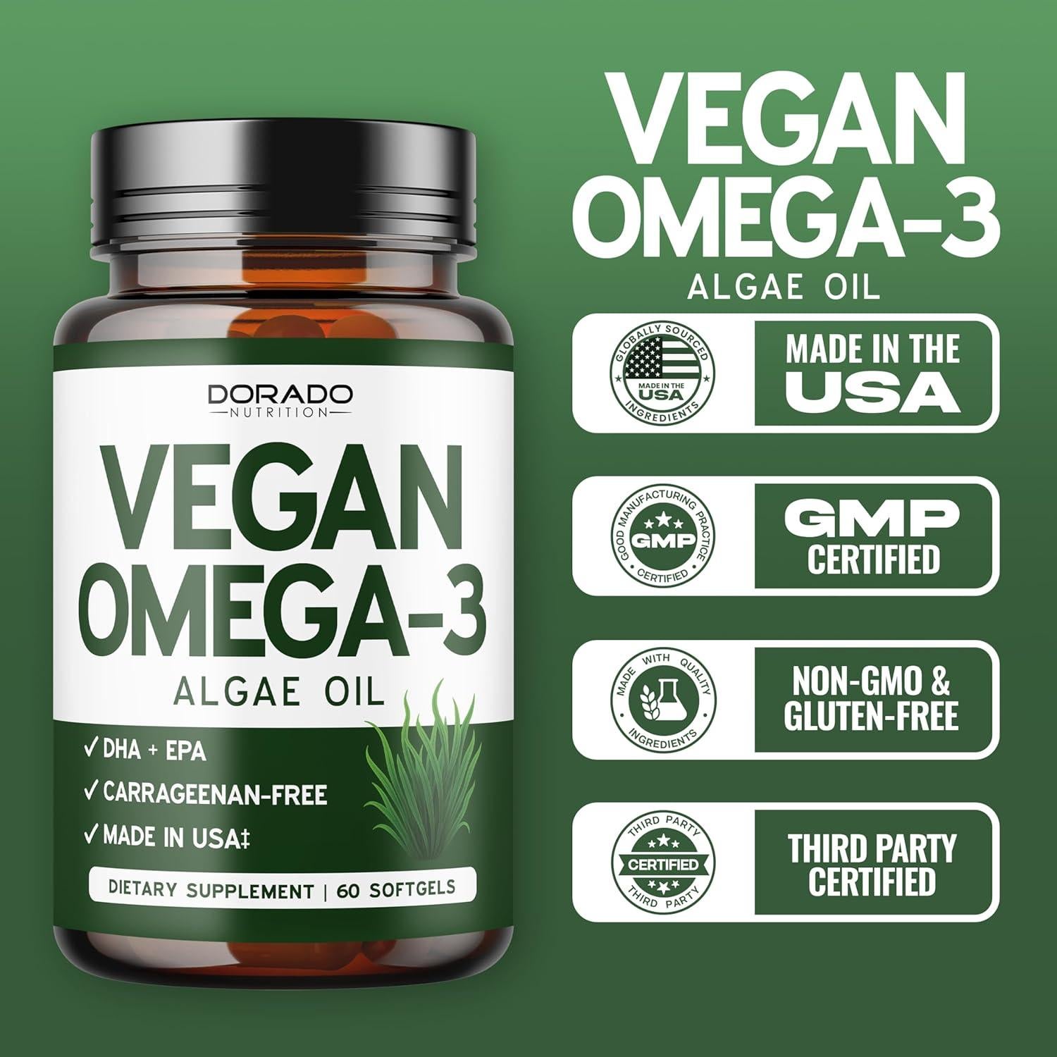 Suplemento Omega 3 Vegano Dorado Nutrition 60 Cápsulas