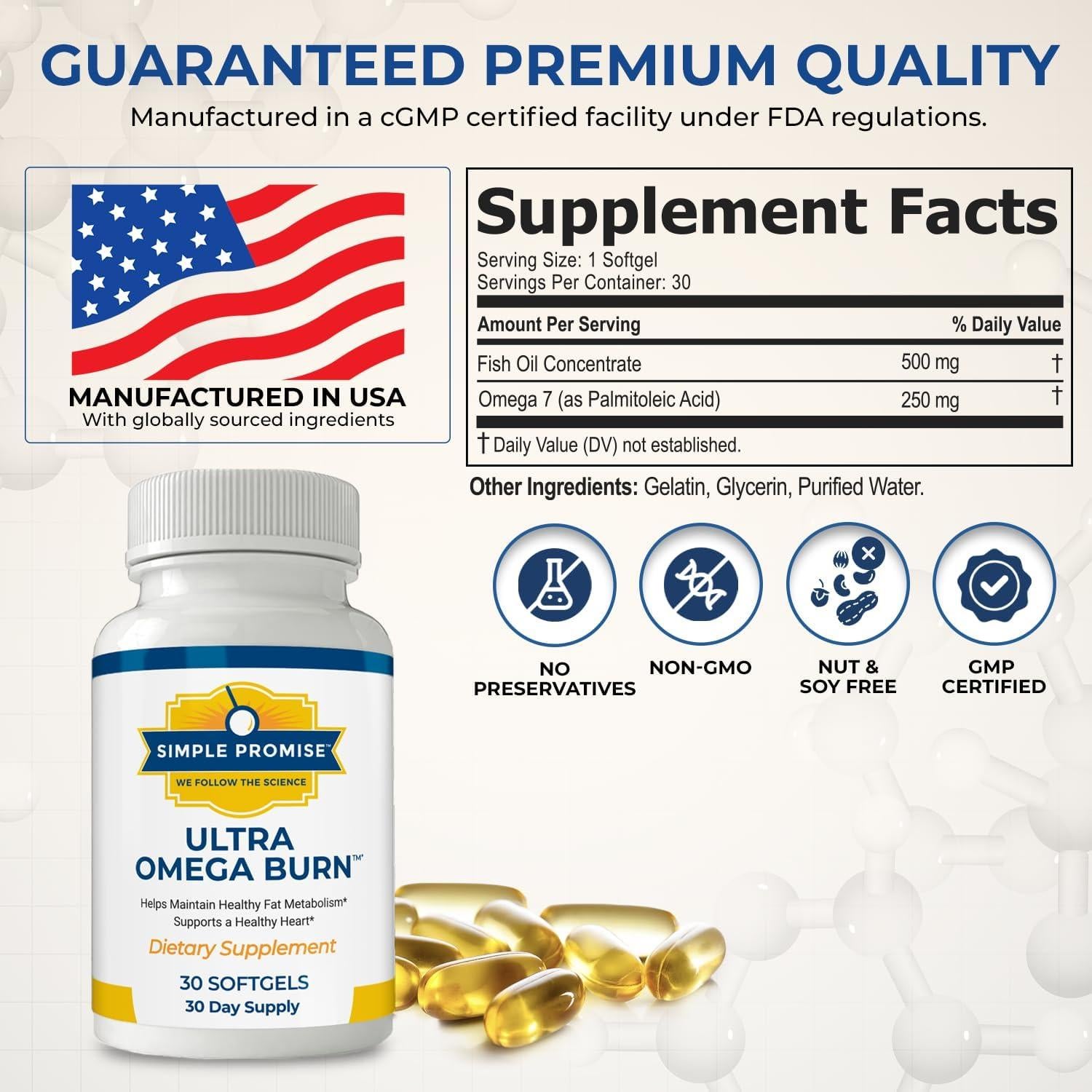 Suplemento Omega-7 Simple Promise - 30 Softgels para Metabolismo y Corazón