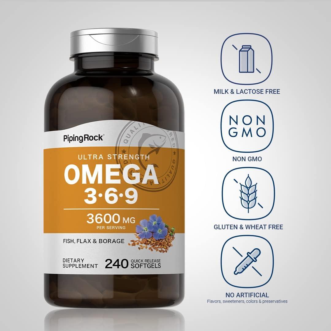 Suplemento Omega 3-6-9 Piping Rock 3600mg 240 Cápsulas Blandas