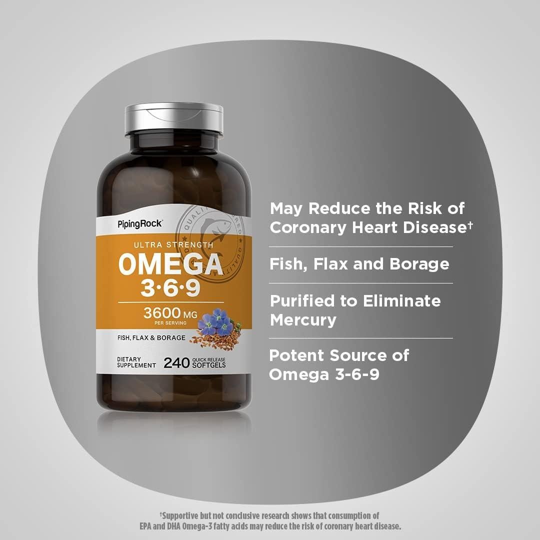 Suplemento Omega 3-6-9 Piping Rock 3600mg 240 Cápsulas Blandas