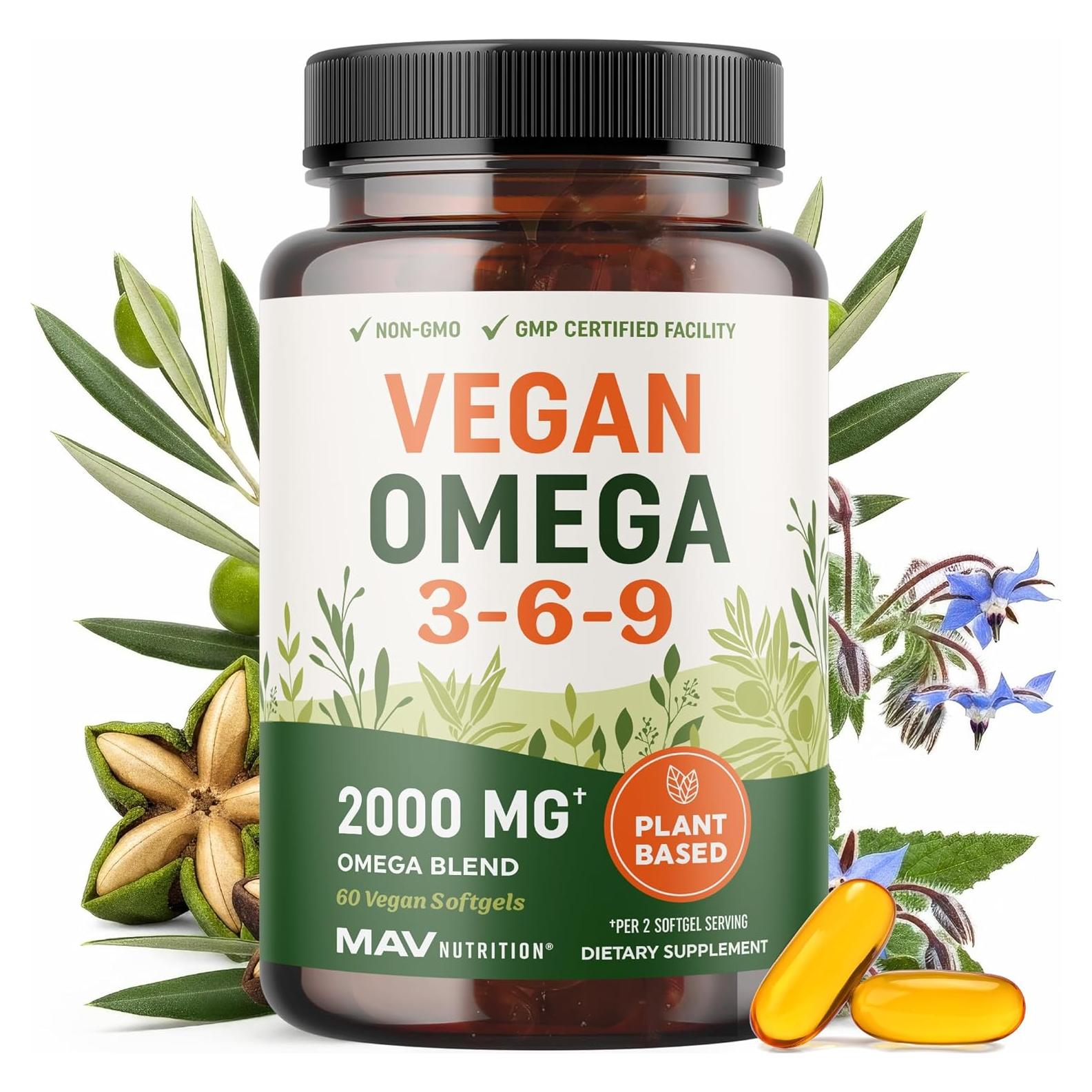 Suplemento Vegano Omega 3 6 9 MAV Nutrition 2000mg 60 Cápsulas