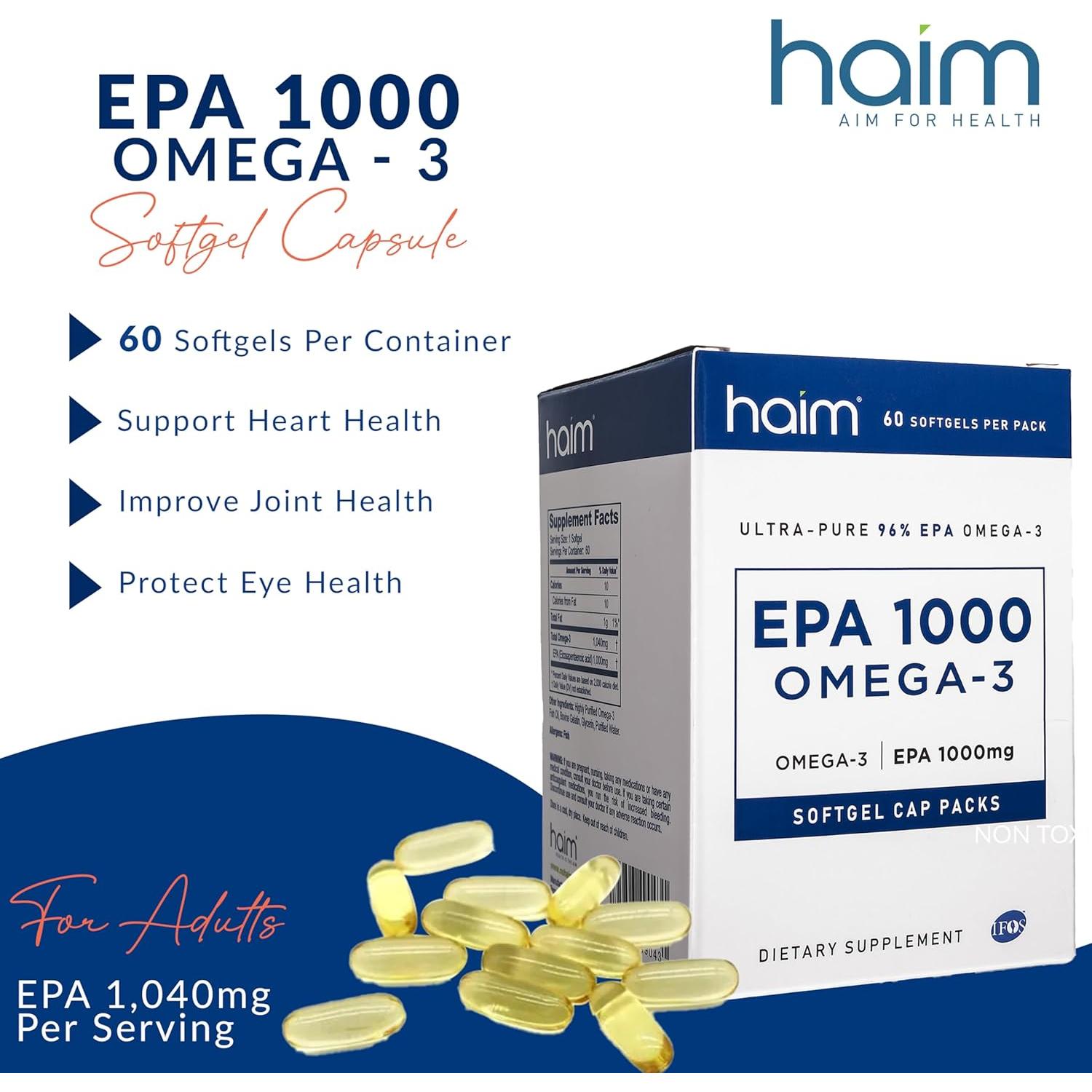 HAIM EPA1000 - Suplemento de Aceite de Pescado 1100mg Omega-3