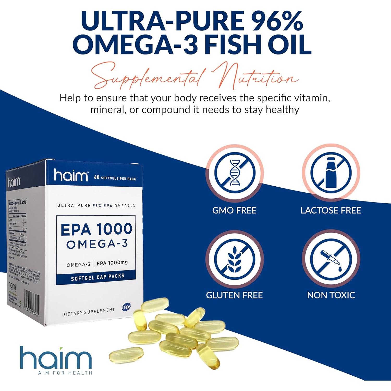 HAIM EPA1000 - Suplemento de Aceite de Pescado 1100mg Omega-3