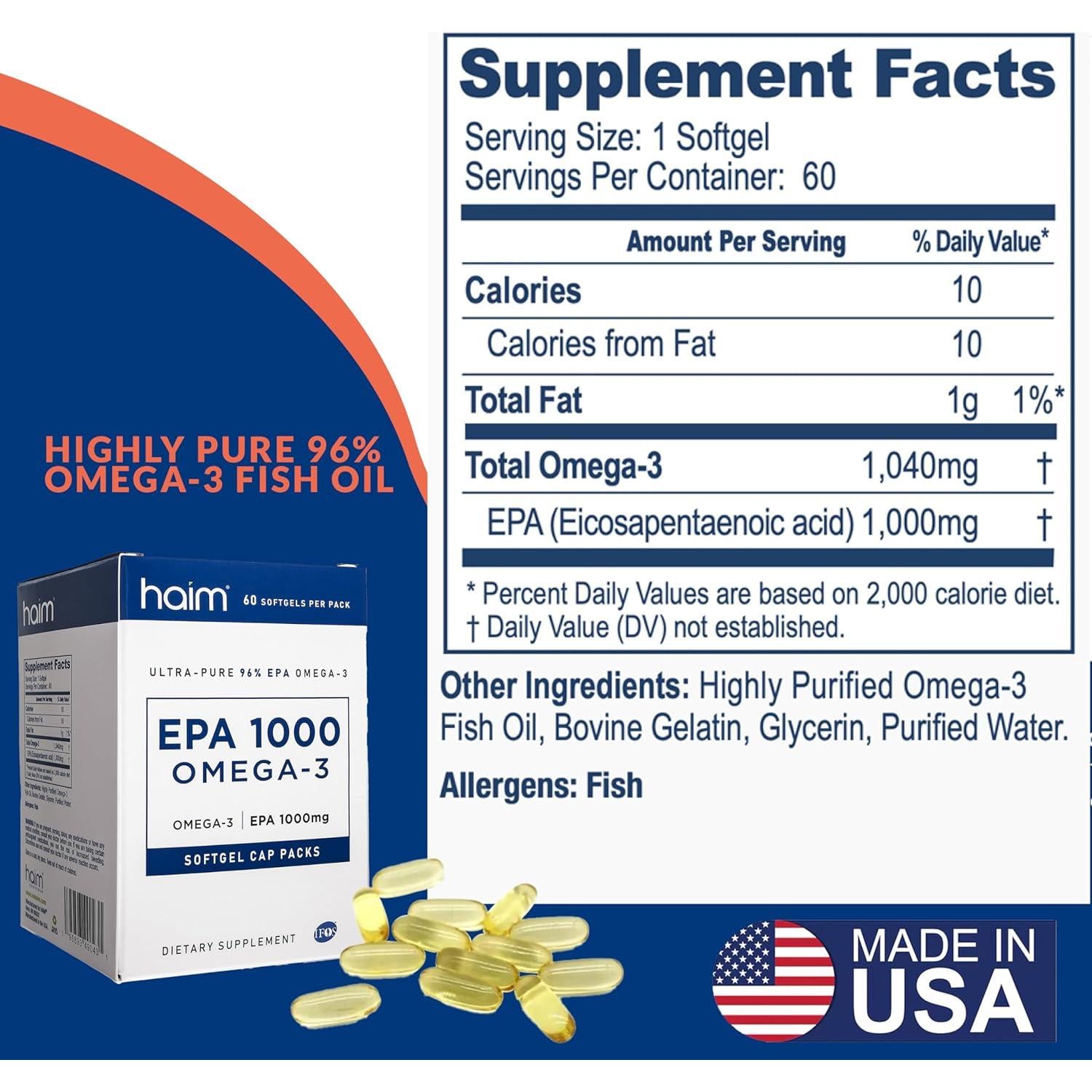 HAIM EPA1000 - Suplemento de Aceite de Pescado 1100mg Omega-3
