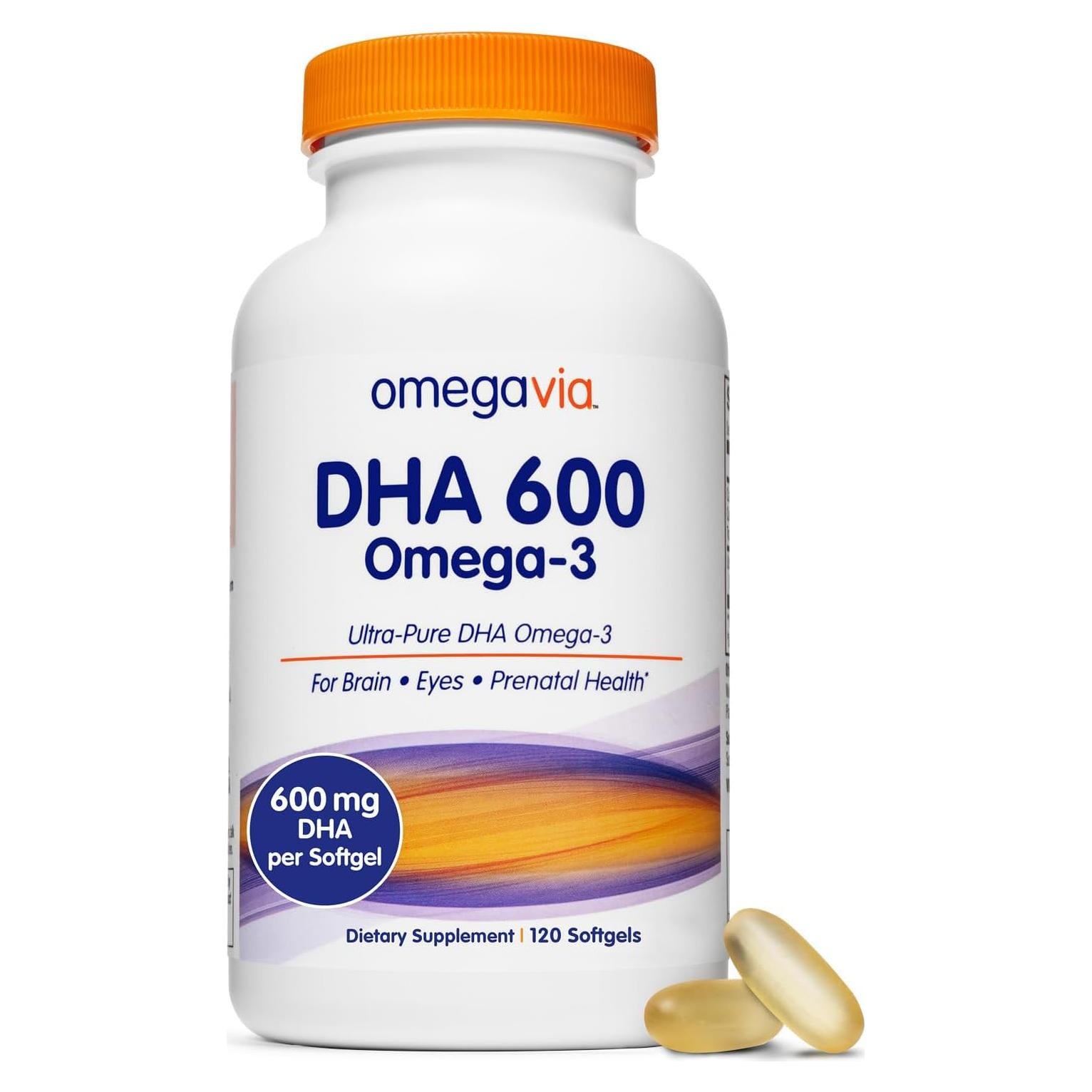 OmegaVia DHA 600 mg Omega-3 Ultra Puro para Cerebro y Ojos