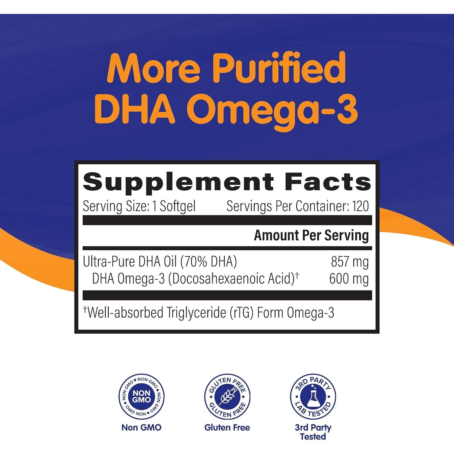 OmegaVia DHA 600 mg Omega-3 Ultra Puro para Cerebro y Ojos