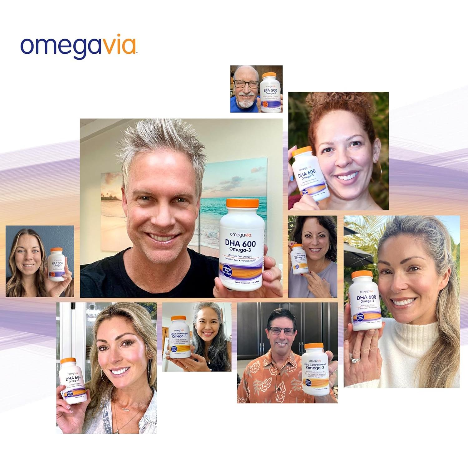 OmegaVia DHA 600 mg Omega-3 Ultra Puro para Cerebro y Ojos