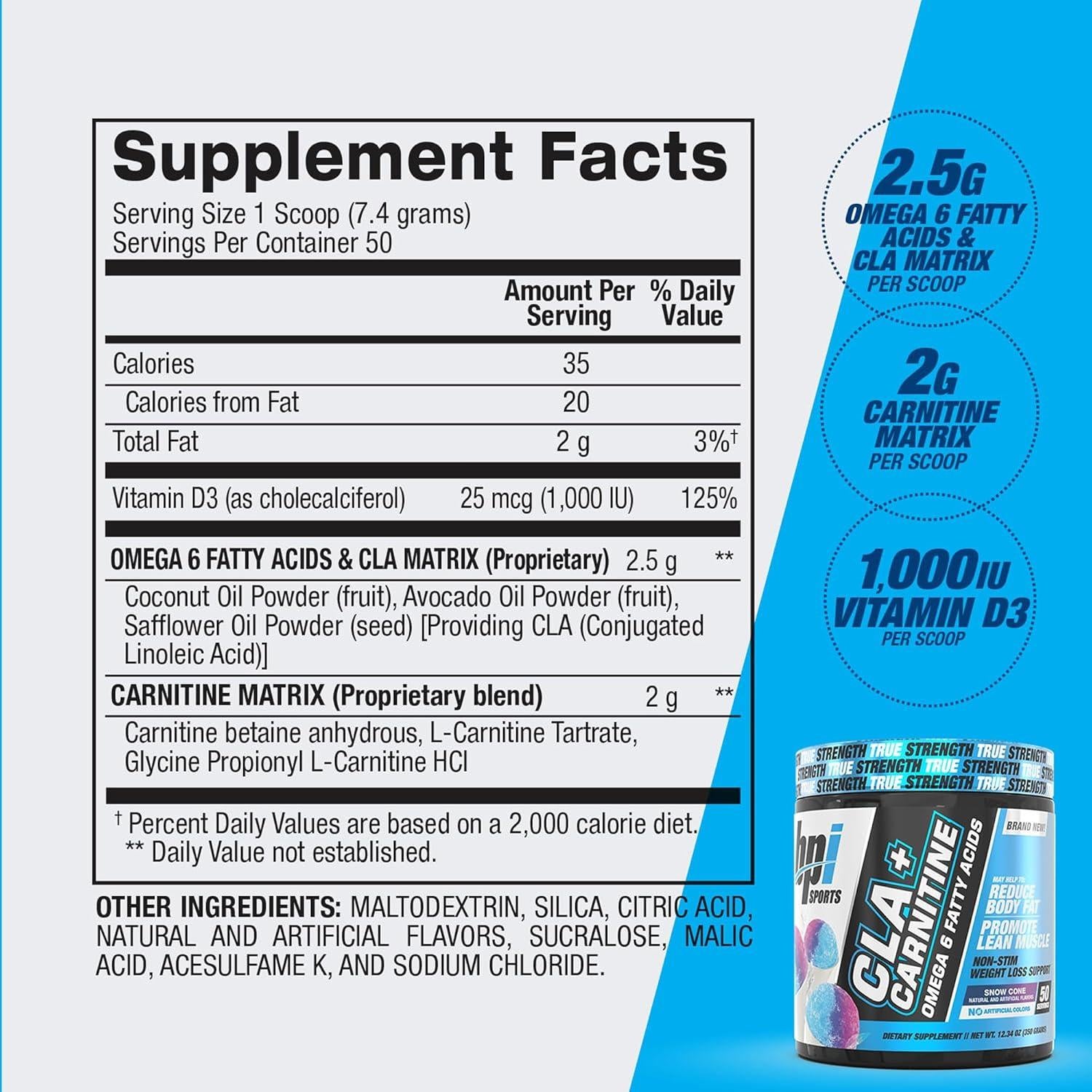 Suplemento BPI Sports CLA + Carnitina 349.6 g Sabor Nieve