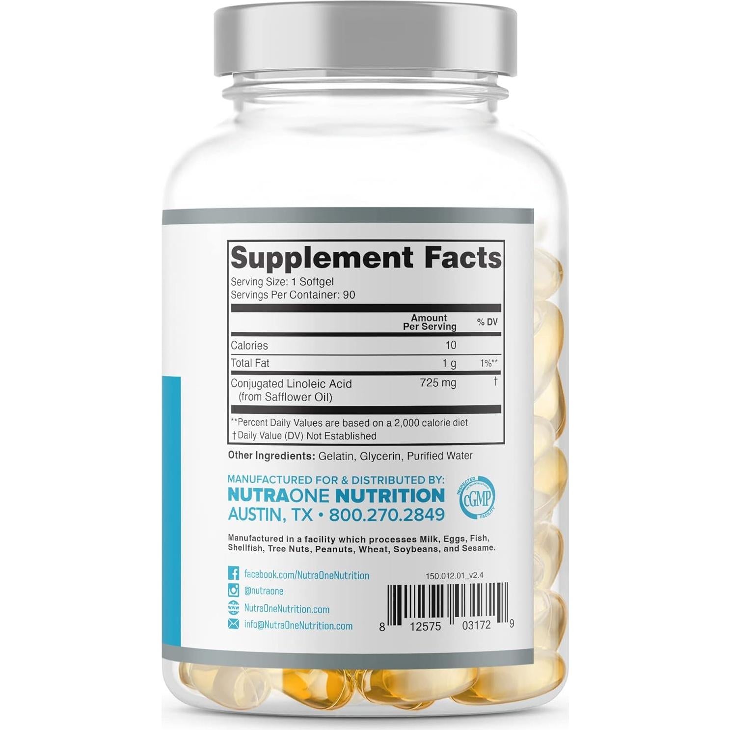 Suplemento CLAOne NutraOne - Ácido Linoleico Conjugado 90 Cápsulas