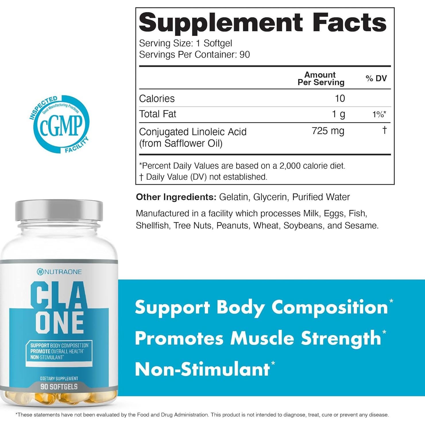 Suplemento CLAOne NutraOne - Ácido Linoleico Conjugado 90 Cápsulas