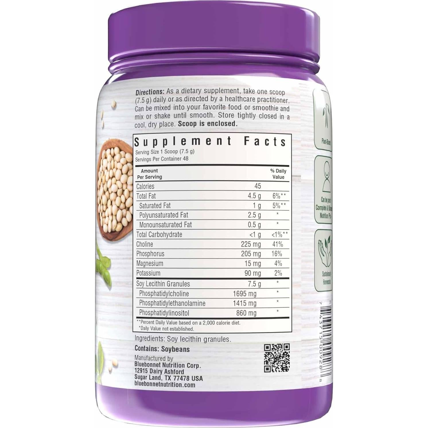 Gránulos de Lecitina No Transgénica BlueBonnet 360 g Vegano