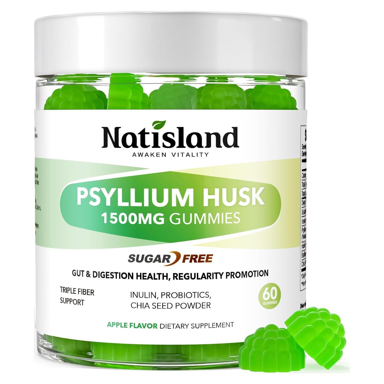 Gomitas de Psyllium Husk Natisland 1500mg 60 Masticables Veganas
