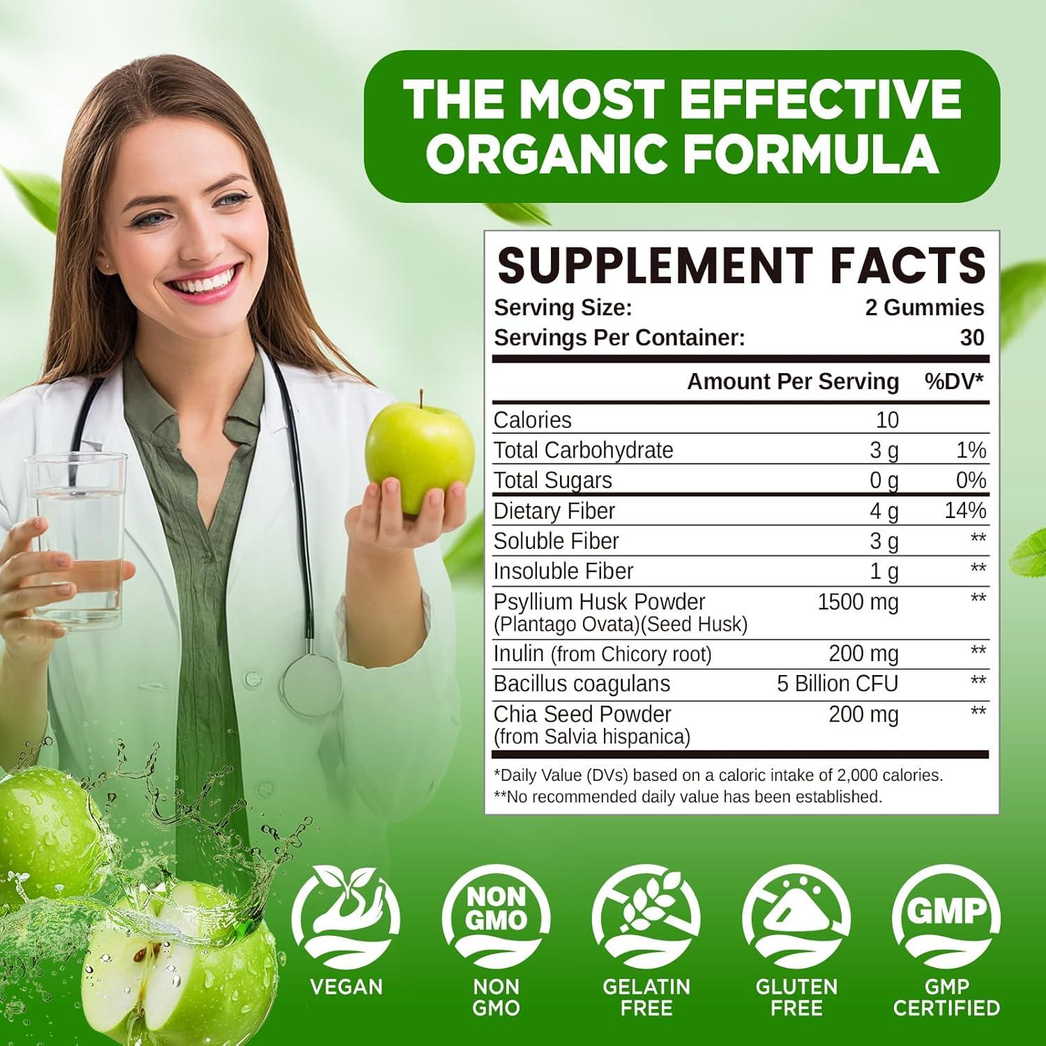 Gomitas de Psyllium Husk Natisland 1500mg 60 Masticables Veganas