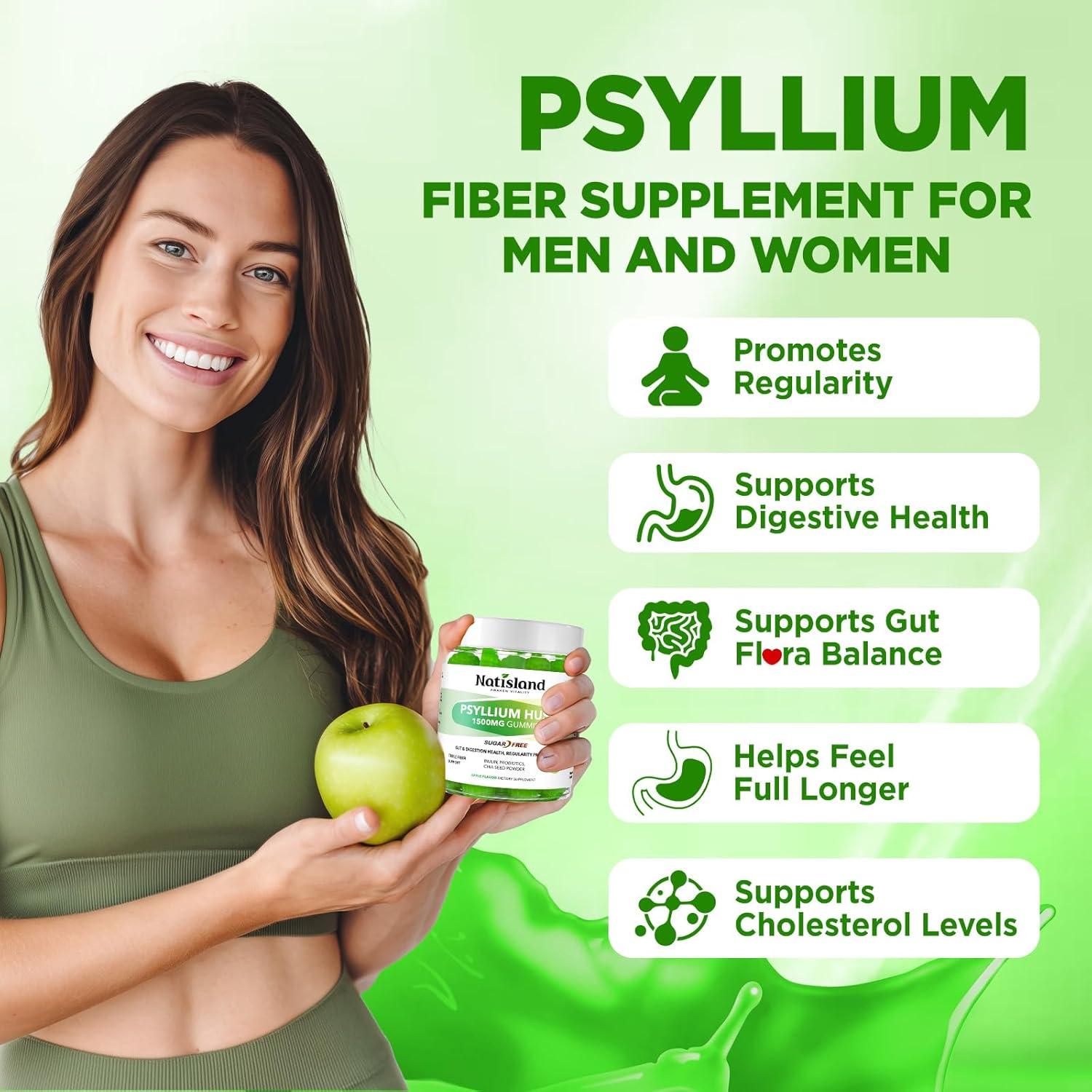 Gomitas de Psyllium Husk Natisland 1500mg 60 Masticables Veganas