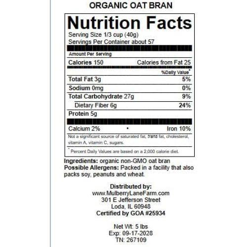 Salvado de Avena Orgánico 2268g Mulberry Lane - Alto en Fibra