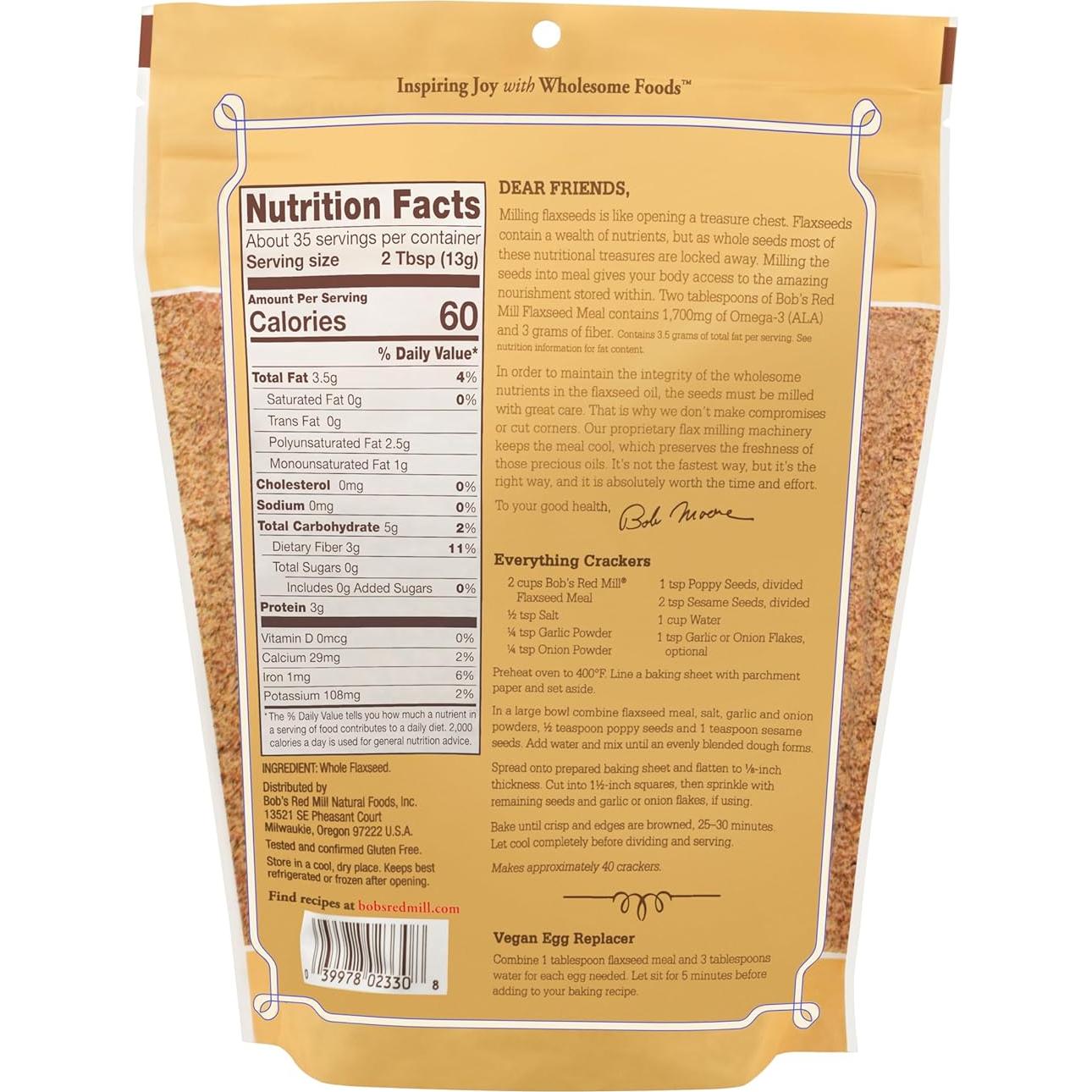 Harina de Semilla de Lino Bob's Red Mill 454g - Vegana, No GMO