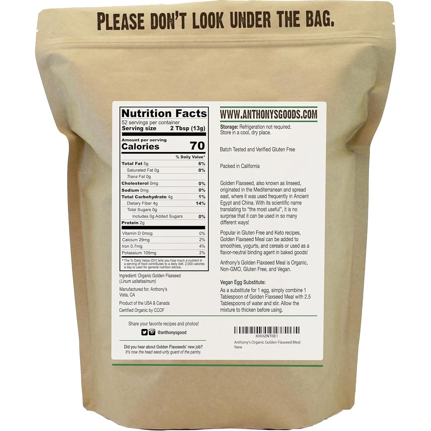 Harina de Linaza Dorada Orgánica Anthony's 0.68 kg Sin Gluten