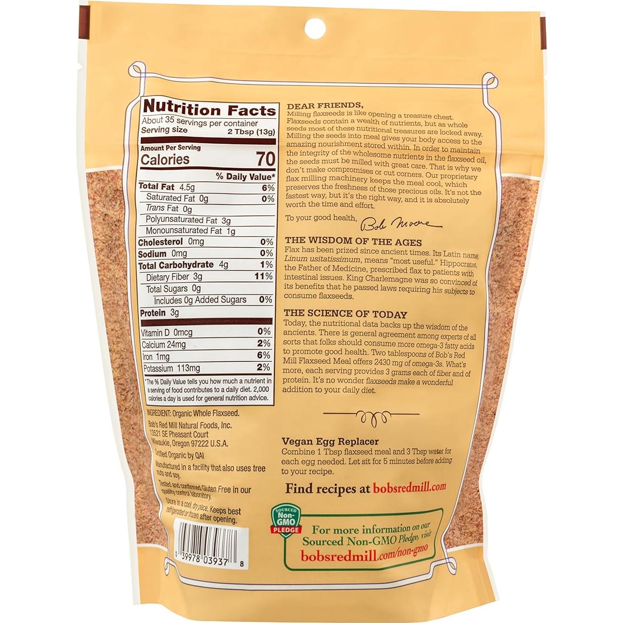 Harina de Semilla de Lino Orgánica Bob's Red Mill 454g x4 - Sin OGM, Vegano, Keto