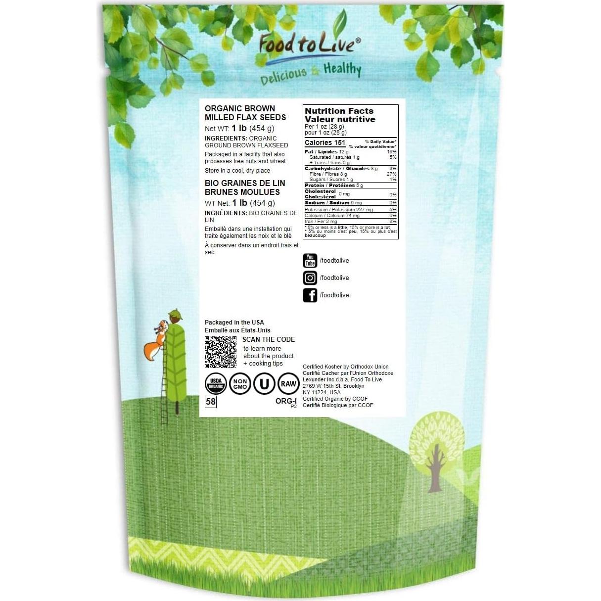 Harina de Semilla de Lino Marrón Orgánica Comida para Vivir 450g