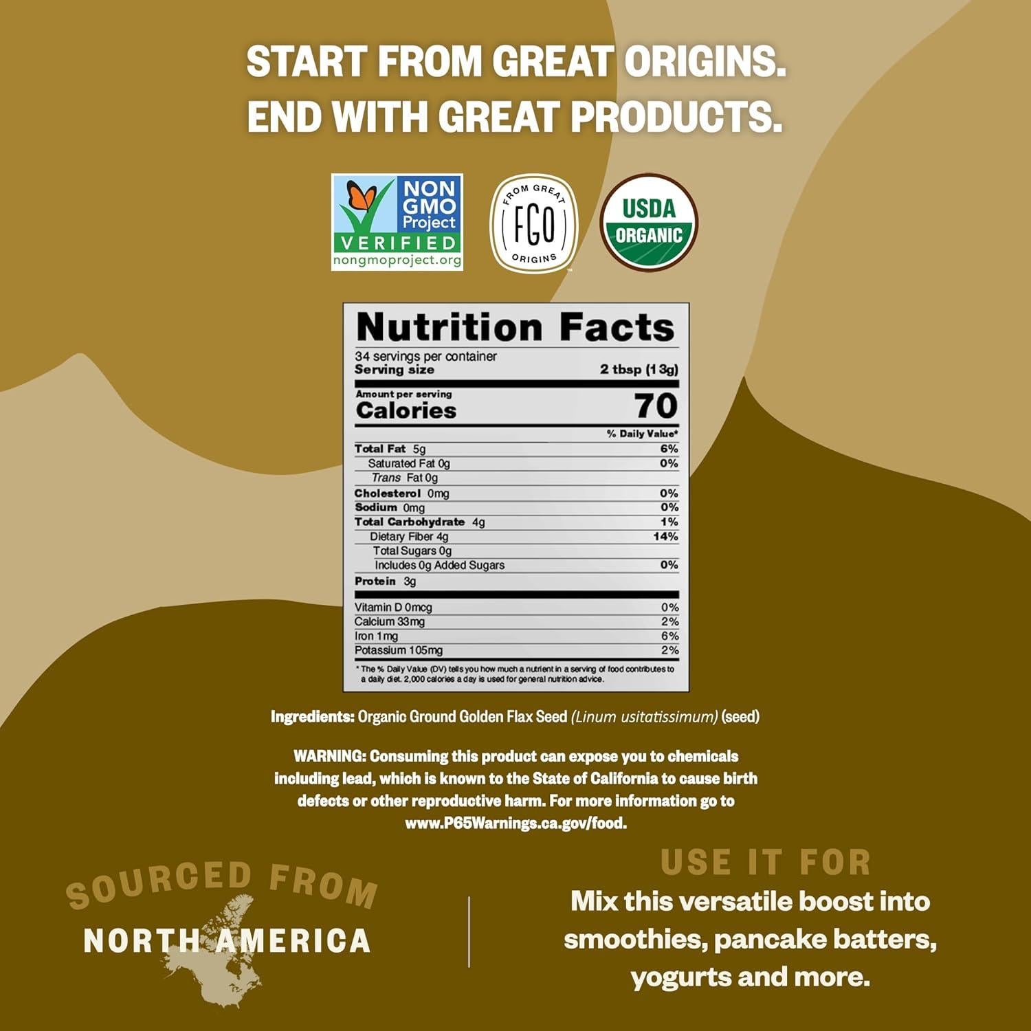 Harina de Semilla de Linaza Dorada Orgánica FGO 453g