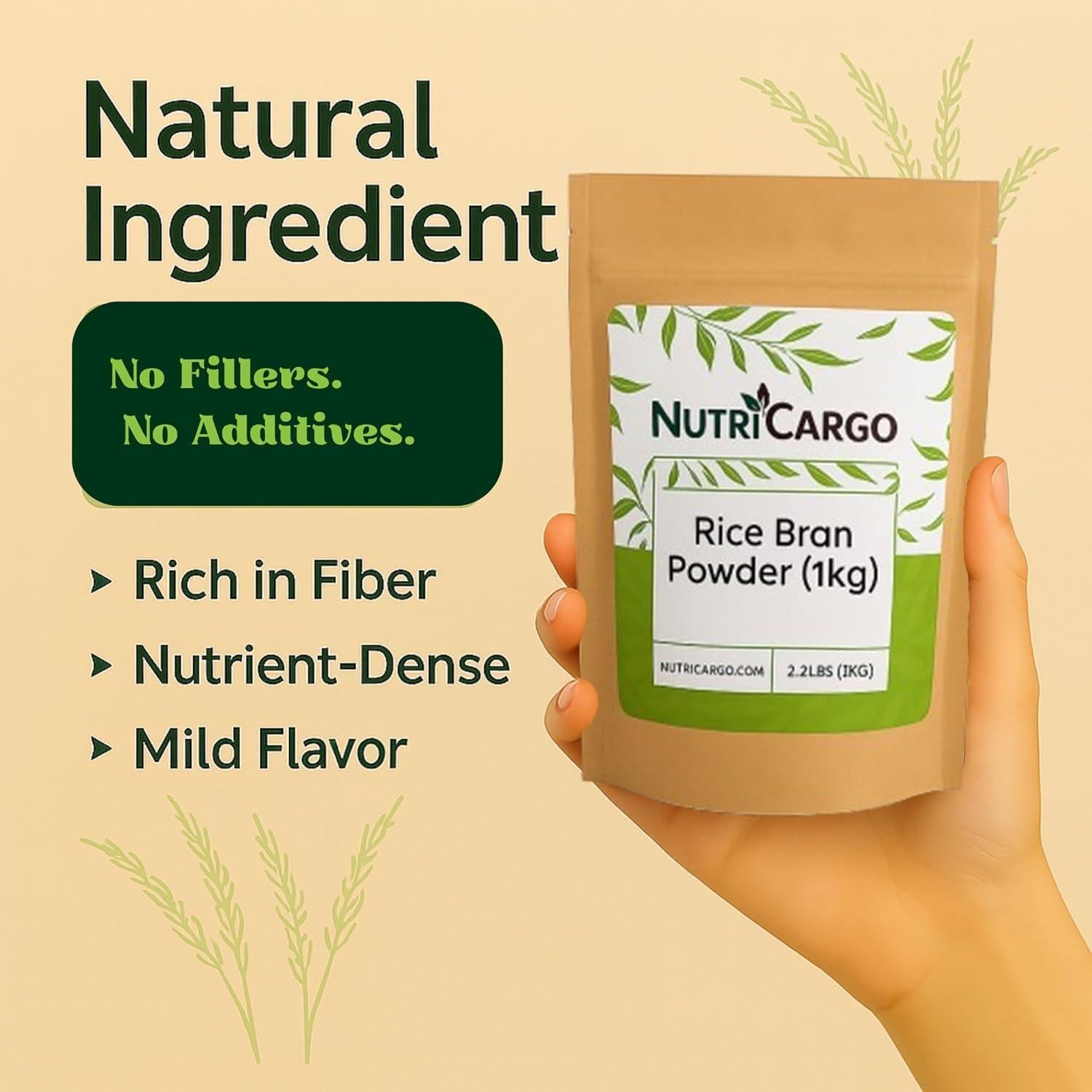 Polvo de Salvado de Arroz NutriCargo 1000g - Superalimento para Batidos