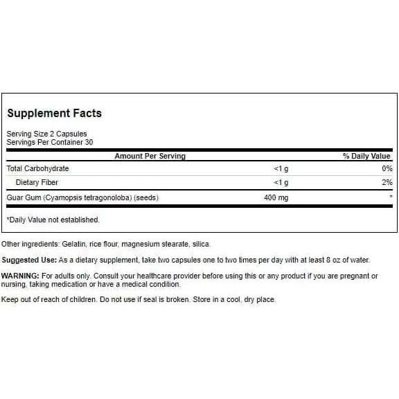 Goma Guar Swanson 400 mg 60 Cápsulas - Fibra Vegetal