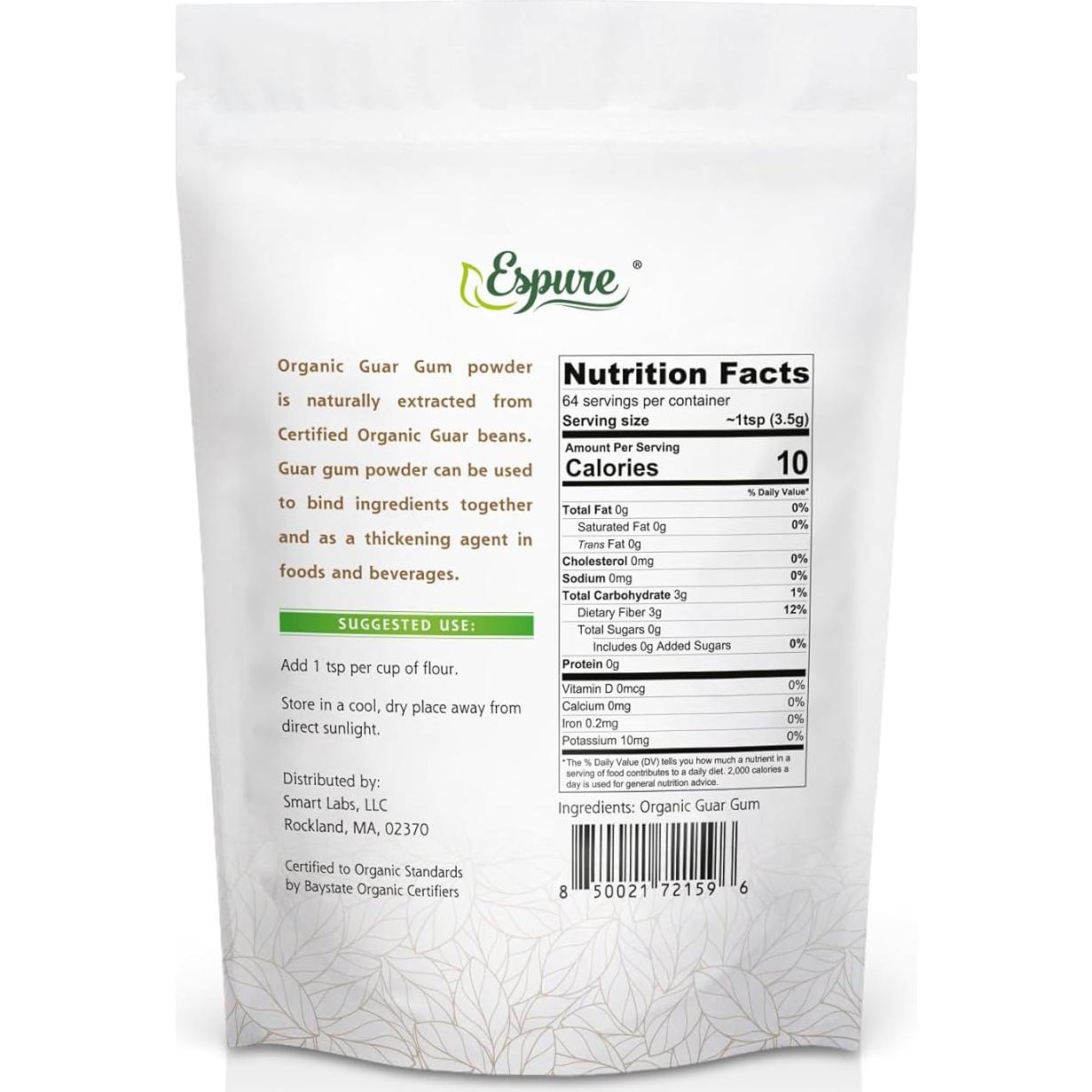 Polvo de Goma Guar Orgánica Smart Labs 226g Certificada USDA