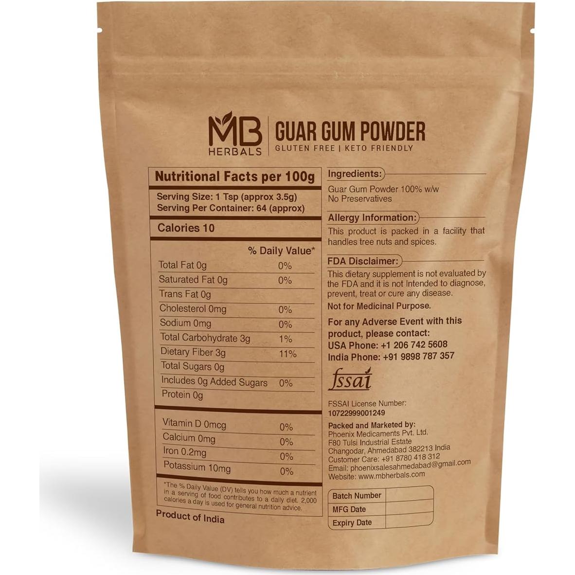 Polvo de Goma Guar MB Herbals 227 Gramos - Espesante Natural