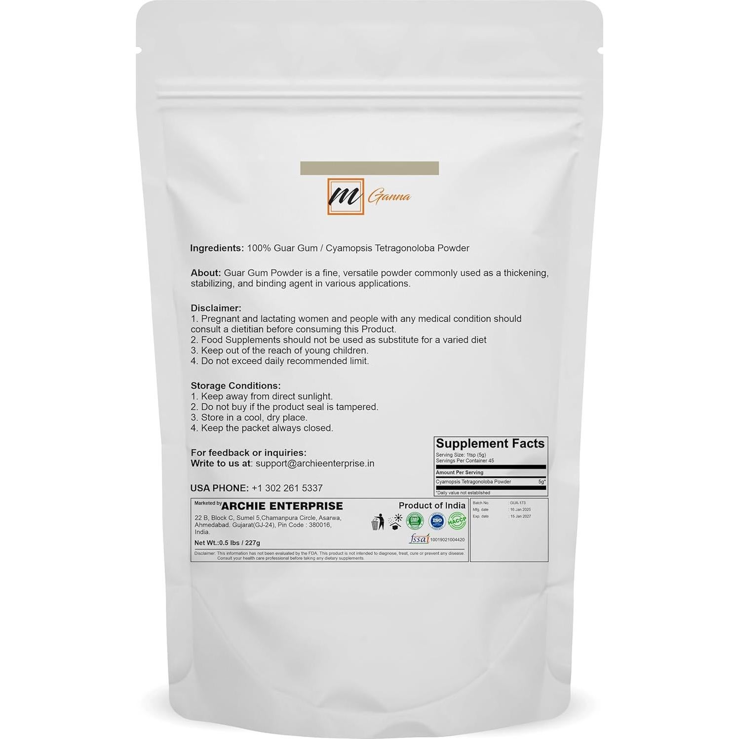 Polvo de Goma Guar Natural mGanna 227 g - Agente Espesante