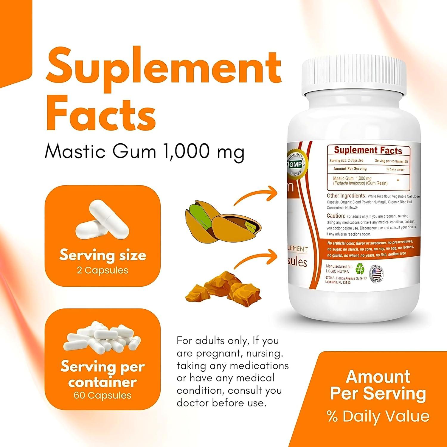 Cápsulas de Goma Mástica Logic Nutra 1000mg - 120 Unidades