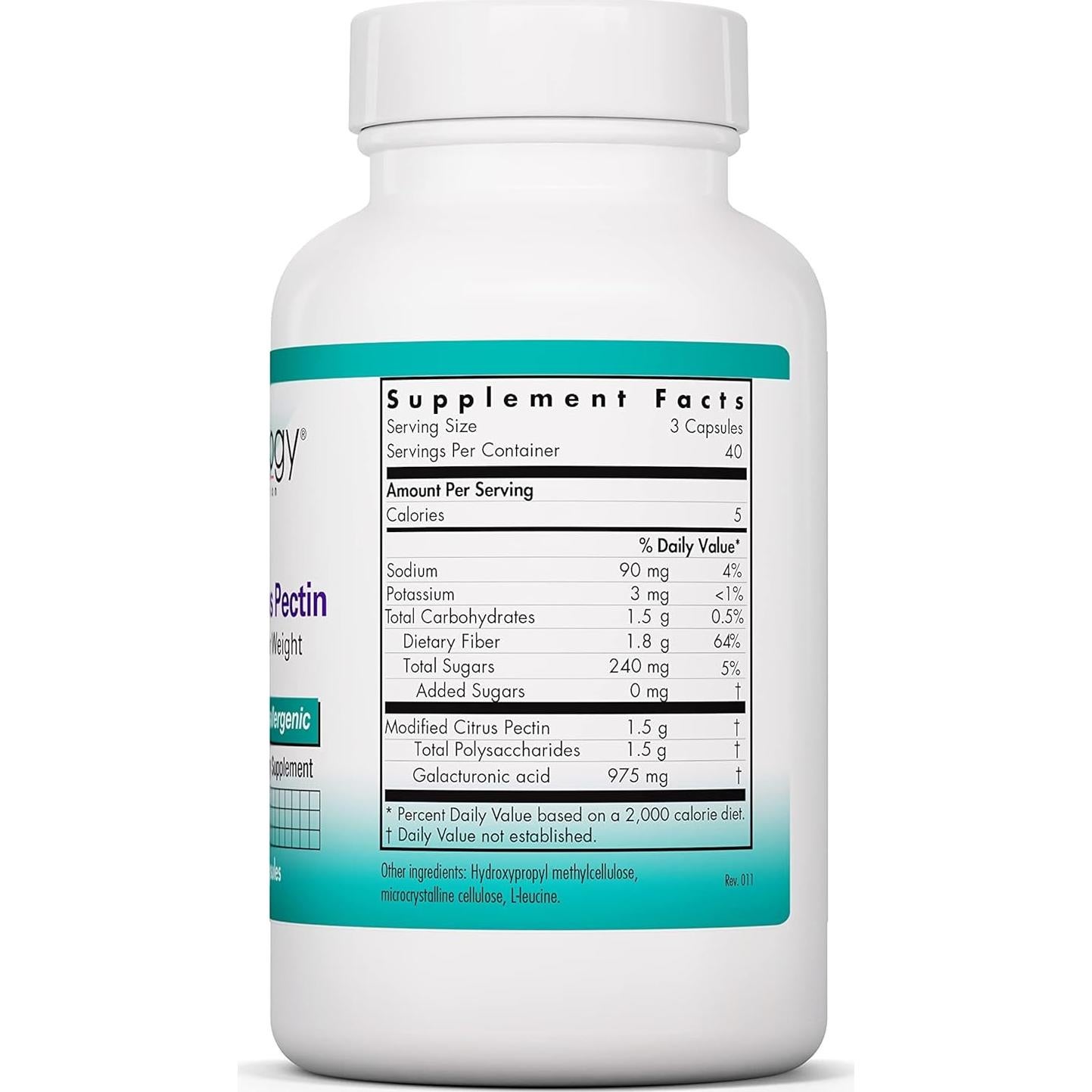 Suplemento Digestivo Pectina Cítrica Modificada Nutricology 120 Cápsulas