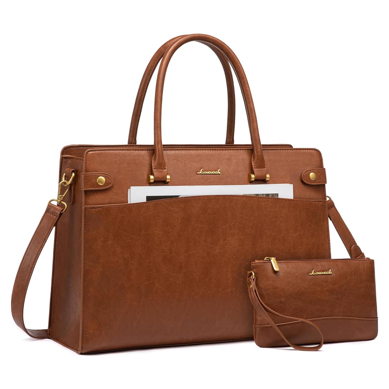 Bolsa Tote LOVEVOOK para Laptop 15.6" Cuero Marrón