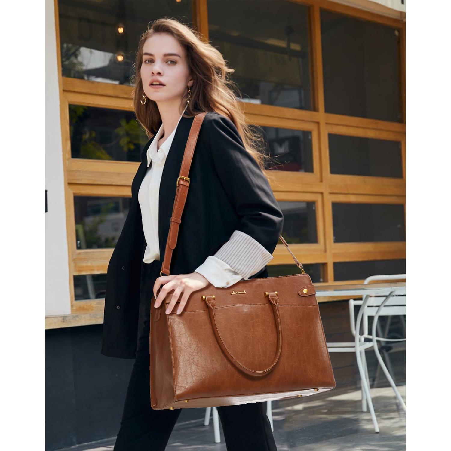 Bolsa Tote LOVEVOOK para Laptop 15.6" Cuero Marrón