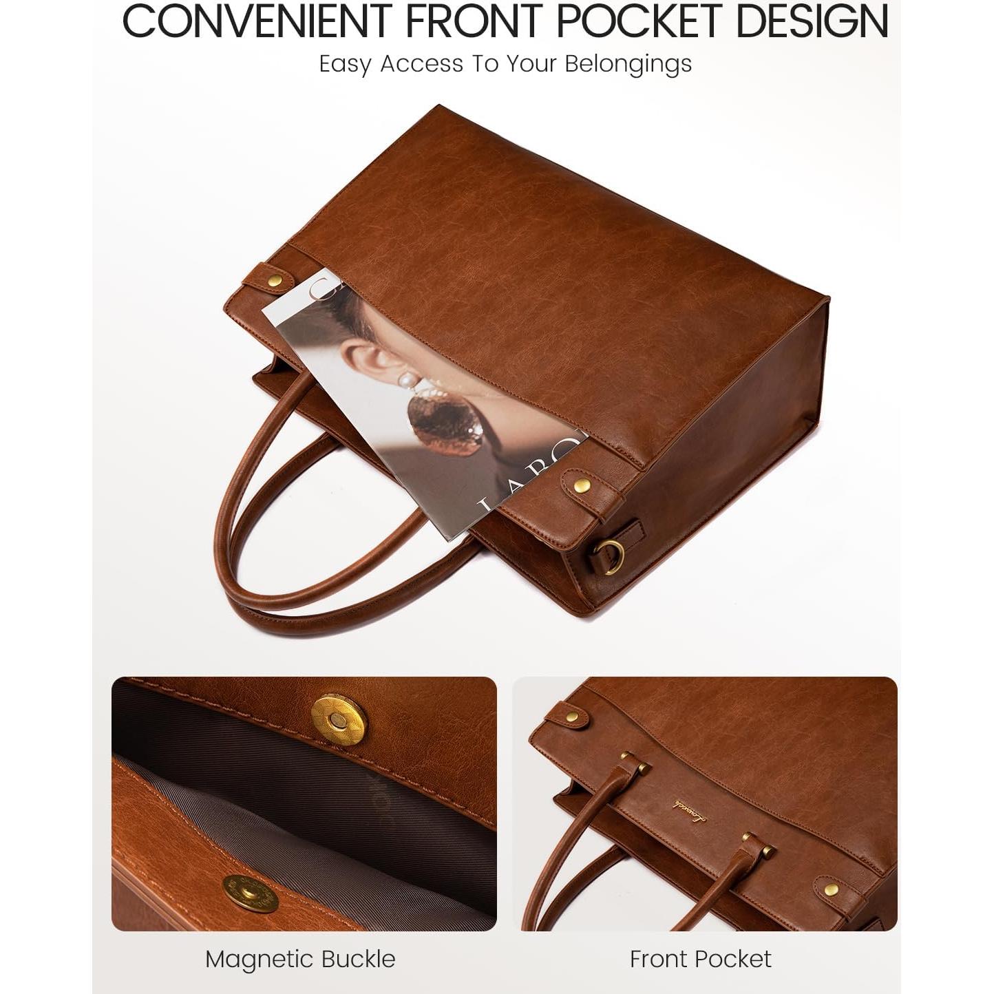 Bolsa Tote LOVEVOOK para Laptop 15.6" Cuero Marrón