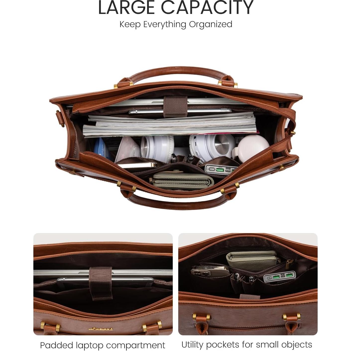 Bolsa Tote LOVEVOOK para Laptop 15.6" Cuero Marrón