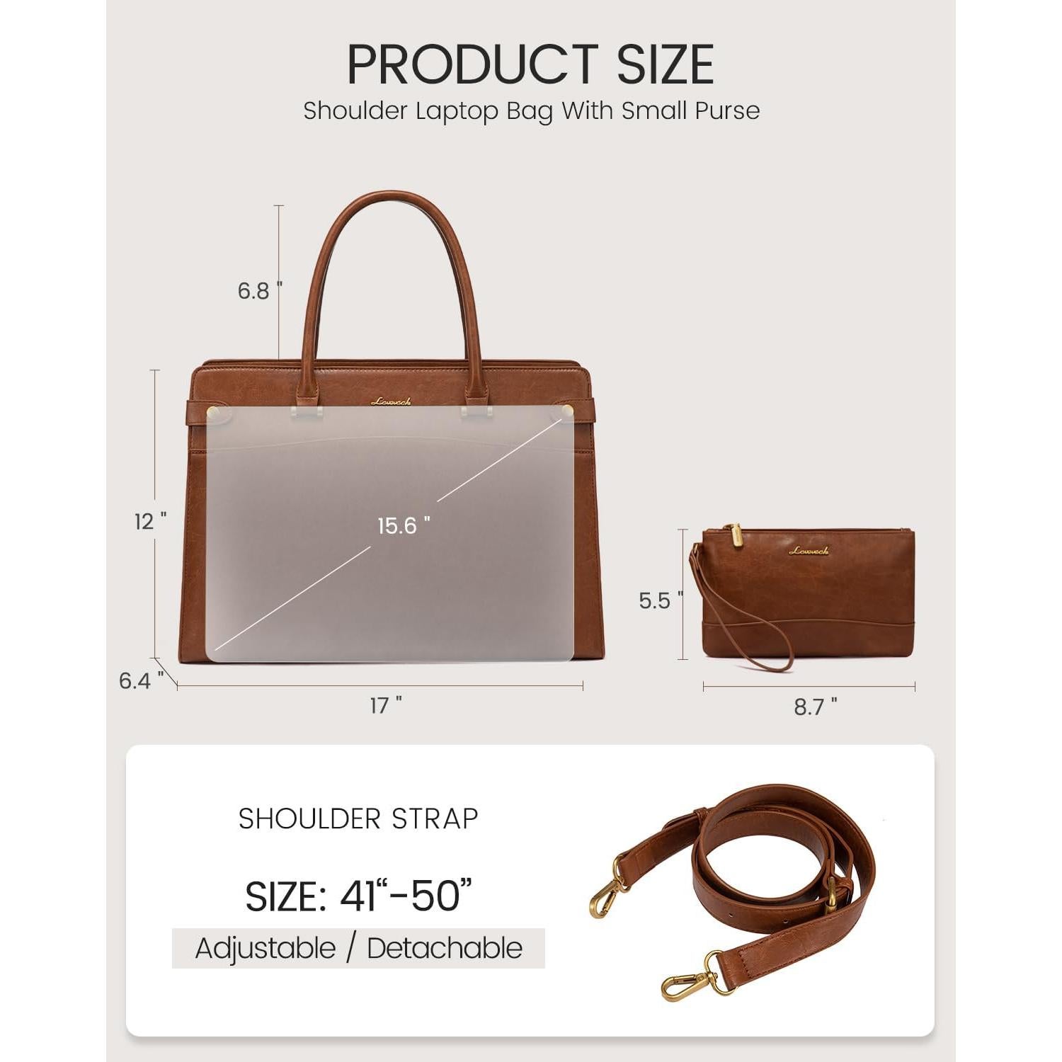 Bolsa Tote LOVEVOOK para Laptop 15.6" Cuero Marrón