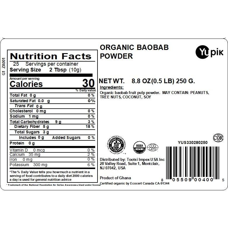 Polvo de Baobab Orgánico Yupik 248 g - Superalimento Vegano