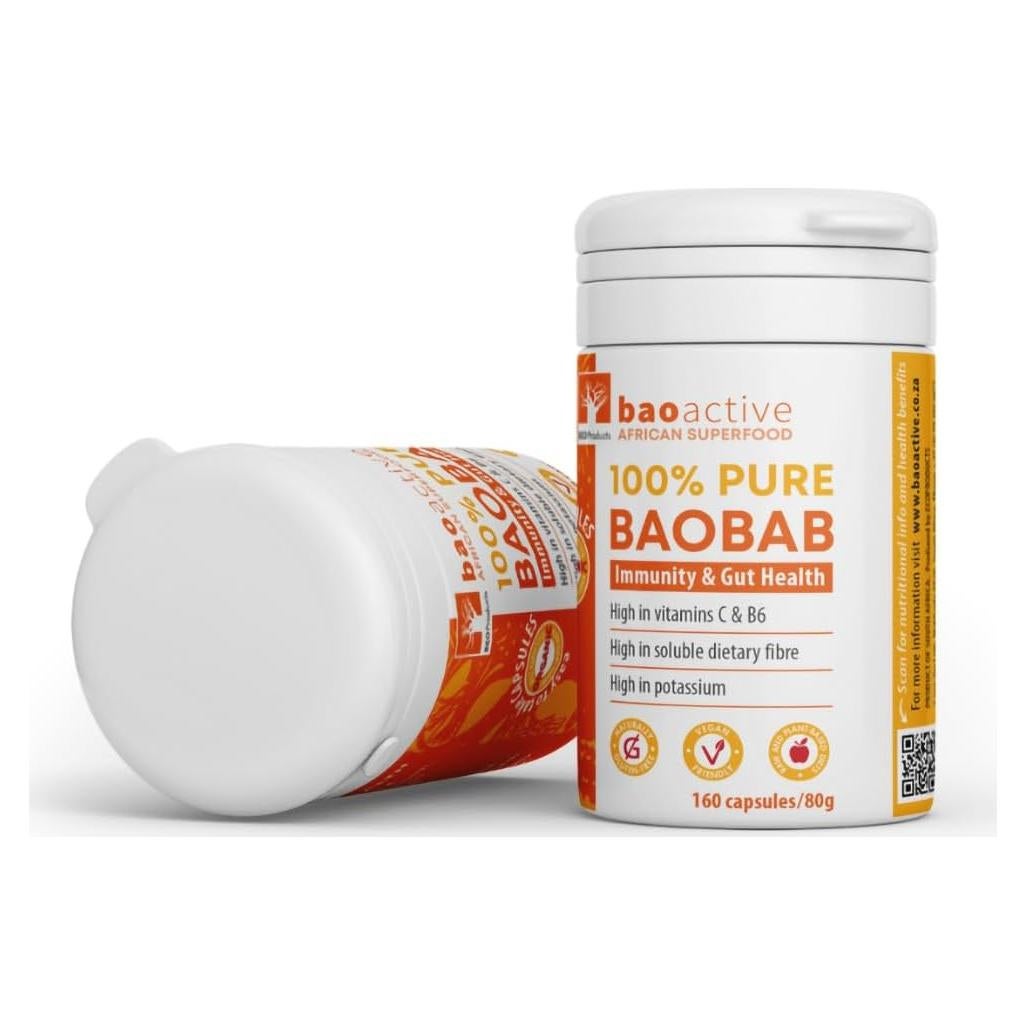 JD Botanics Polvo de Baobab Orgánico 120 Cápsulas 100% Natural