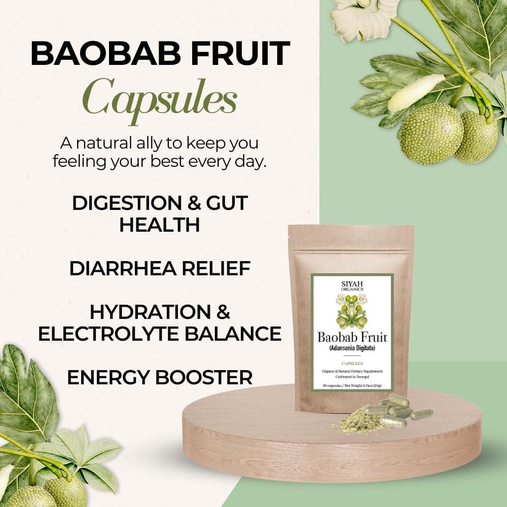 Cápsulas de Fruta de Baobab Siyah Organics 60 Unidades