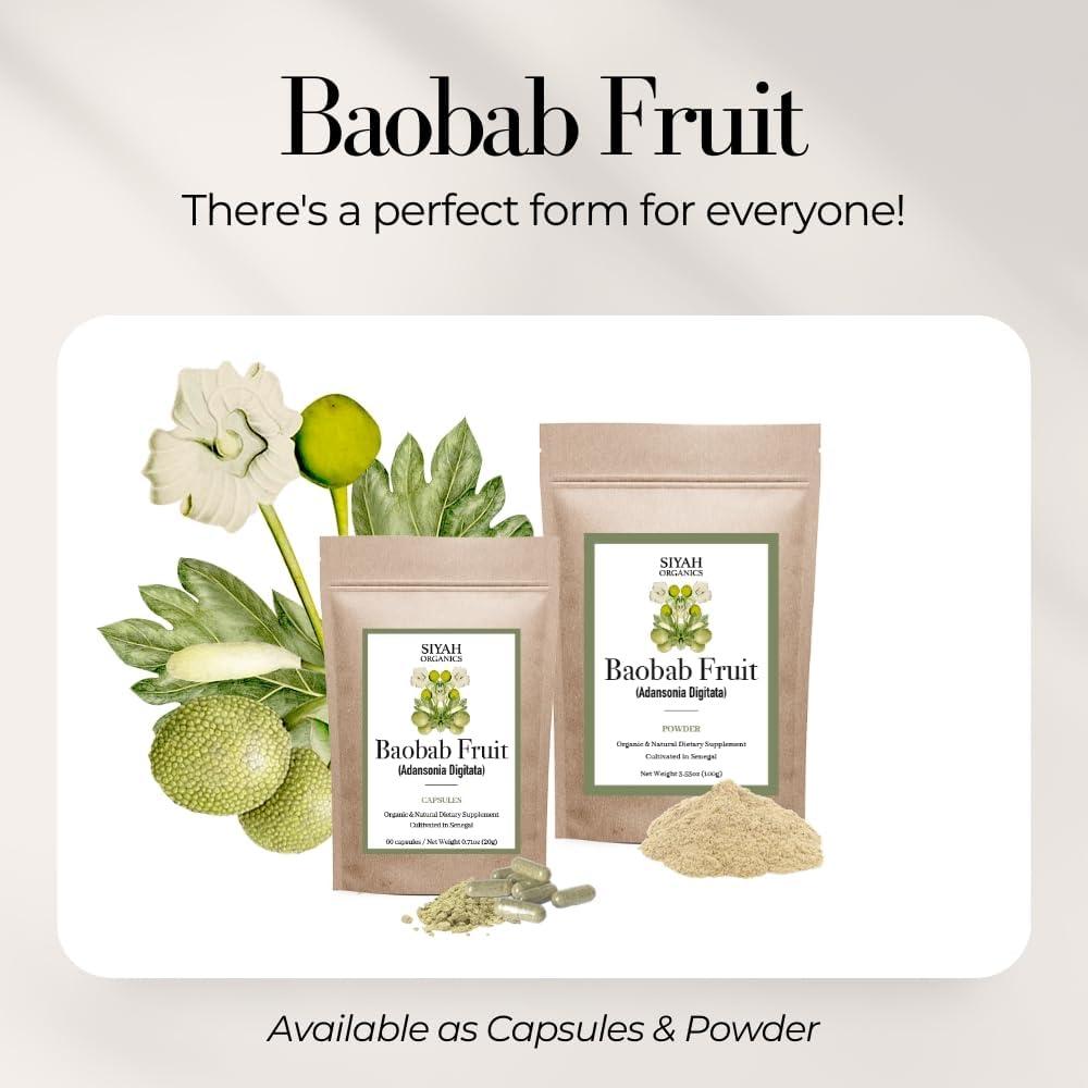 Cápsulas de Fruta de Baobab Siyah Organics 60 Unidades