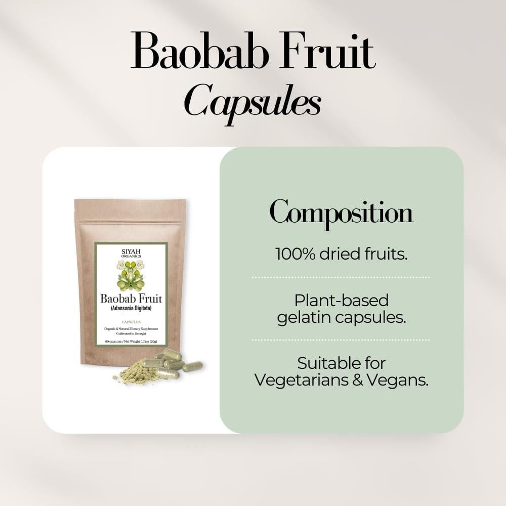 Cápsulas de Fruta de Baobab Siyah Organics 60 Unidades
